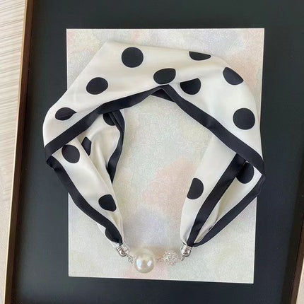 2026 New Magnetic Buckle Small Silk Scarf with Geometric Patterns and Rhinestones, Magnetic Necklace Scarf, Women's Hairband Scarf