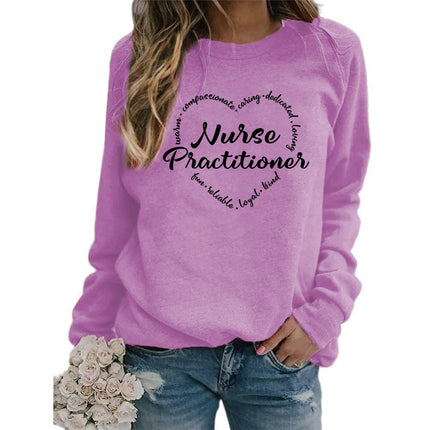 Foreign trade supply nurse practitioner printed round neck top sweater European size women's coat long sleeve span