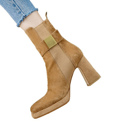 2025 New Women's Shoes~ New Short Boots, High-Heeled Boots, Chunky Heel, Waterproof Platform, Buckle Strap, Black