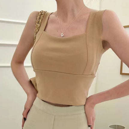 South Korea Dongdaemun New Slim-fit Slim-fit Sexy Chest-showing Pure Desire Style All-match Short Exposure Waist Camisole Vest for Women