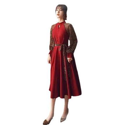 Red Dress Dress Women's Banquet Elegant Wedding dress Dress Mori Style Light Luxury Niche Daily Autumn
