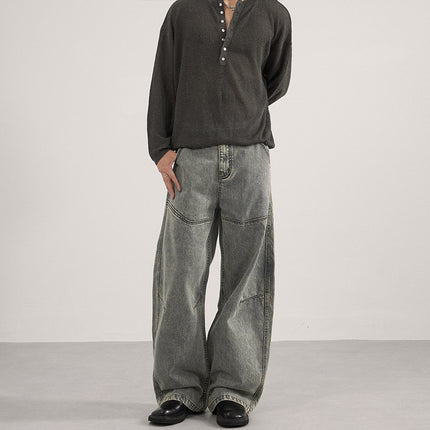 Lktm Men's Washed Vintage Deconstructed Slub Casual Pants Unisex Versatile Silhouette Slimming Floor-Length Trousers