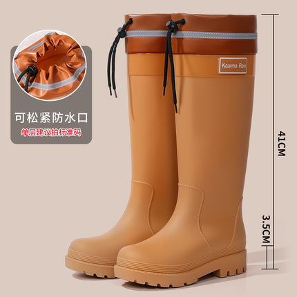 Brand Direct Sales Rain Boots, Extra High Women's Rain Boots, Black Boots, Fashionable Women's Rubber Shoes, Fashionable Drawstring Long Water Boots