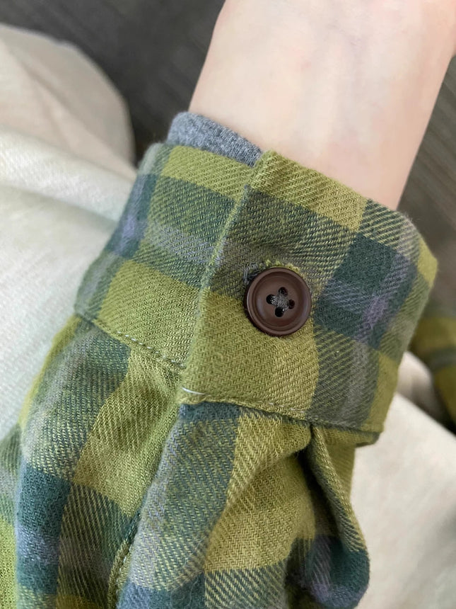 2025 Early Spring New Shirt Green Plaid Shirt Inner Design Niche Coat High-end Long-sleeved Top
