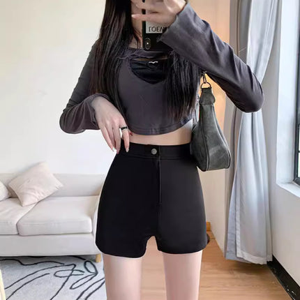 Summer Outer Wear 2024 High Slim Leggings Korean Style New Tight Waist Bag Hot Pants Sexy Black Shorts Women's Buttocks