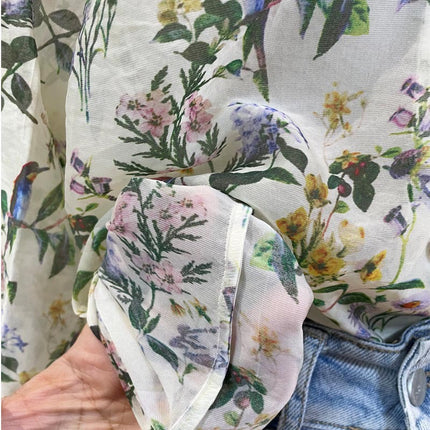 Small Floral Chiffon Shirt for Women, Designer Spring Season Top, Small French Sweet Style Shirt, Long Sleeves for Women