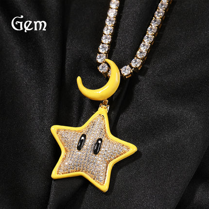 European and American personality cartoon luminous stars hip-hop necklace men's Joker diamond-encrusted copper material Tide brand pendant jewelry wholesale