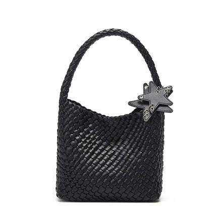 Cross-Border Large-Capacity Hand-Woven Bags for Women, Commuter Bags, High-End Shoulder Bags, Fashionable Satchel Bucket Bags