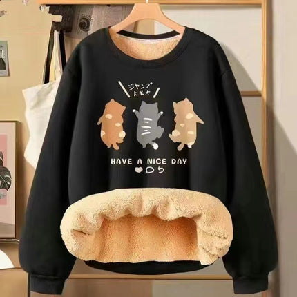 Fleece-lined thickened sweater men's winter Youth student 2022 new best bear printed round neck lambswool top