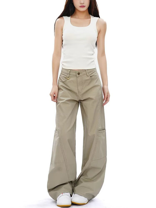 2025 Summer New Style American-Style Loose-Fitting Slimming Casual Patchwork Floor-Length Wide-Leg Pants Loose Long Pants