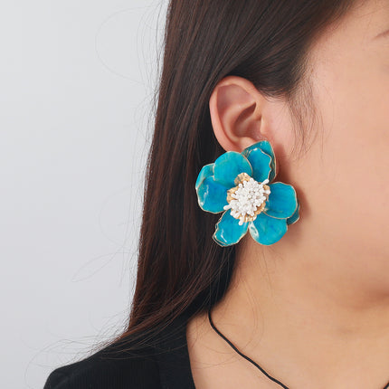 European and American dopamine rose red earrings women's exaggerated high-end earrings light luxury niche summer holiday earrings