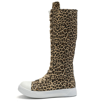 Cross-Border 2025 Spring New Large Size Women's Shoes High-Top Strap Side Zipper Canvas Shoes Simple Long Knee-High Boots