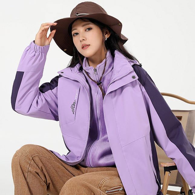 Trendy Charge Clothes Men's and Women's Three-in-One Detachable Mink Velvet Liner Autumn and Winter Outdoor Windproof Waterproof Mountaineering Suit