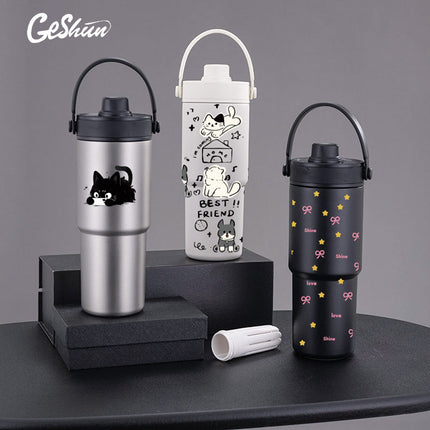 Cross-border high-value 316 stainless steel thermos cup large-capacity double-drink ceramic liner car cup portable handle cup