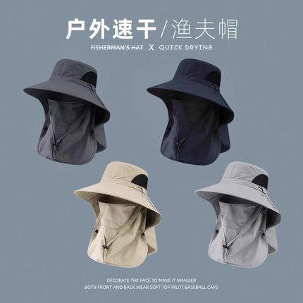 Sun Protection Hat Men's Summer Outdoor Fishing Anti-Uv Large Brim Shawl Neck Protection All-In-One Fisherman Hat