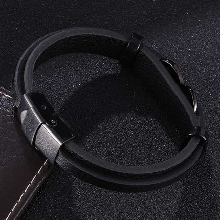 [Explosions] Cross-border punk 8-character lucky leather rope men's charm leather snap buckle leather bracelet trendy jewelry