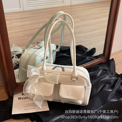 Trendy Niche Design Baguette Bag Cross-border Retro Women's Bowling Bag Women's Solid Color Simple Soft Face Underarm Bag