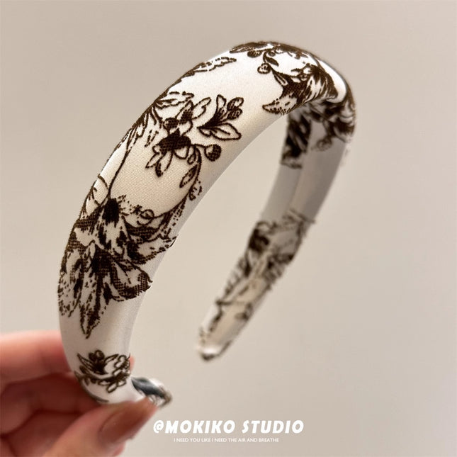 Whitening and High-End New Chinese Style Jacquard Embroidered Headband Chinese Style Versatile Retro High Skull Sponge Headband Hair Accessories