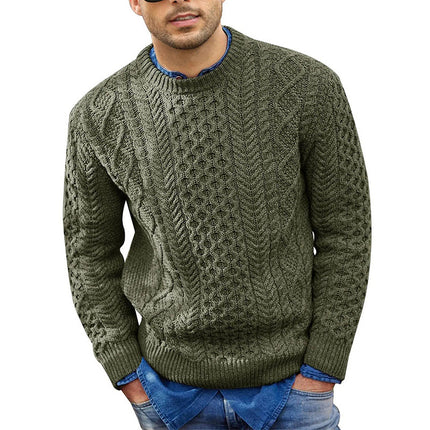 Cross-Border Pink Sweater Men's 2025 Autumn and Winter New Slim Fit Pullover Knitted Cable Sweater European and American Amazon Men's Clothing
