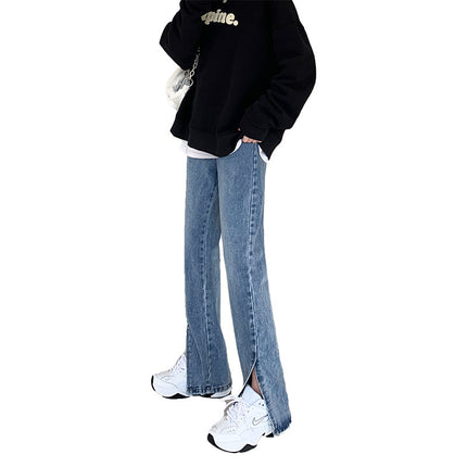 Front Slit Large Size Jeans Women's Trumpet Spring Slit Dipping Wide Leg Split Small Slit Pants