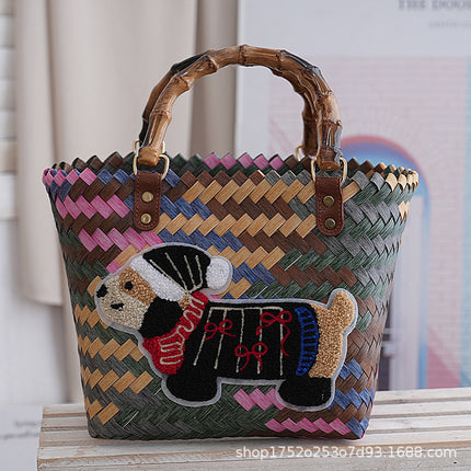 Retro Dachshund Dog Tote Bag Commuter Large Capacity Vegetable Basket Fashion Dachshund Dog Lady Cartoon Cute Bag Handbag