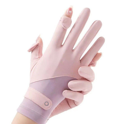 Summer Nylon Ice Silk Sun Protection Gloves for Women, Outdoor Driving and Cycling, Non-Slip Breathable Thin Gloves with Fingerless Touch Screen