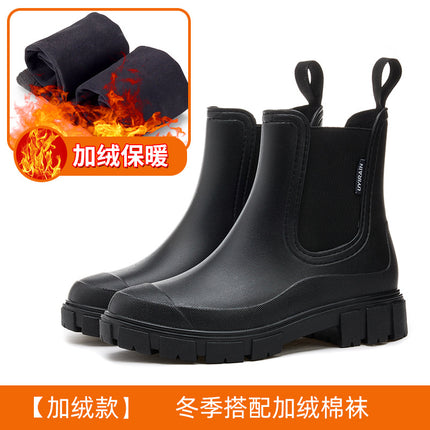 Cross-border fashion Chelsea rain shoes women's thick-soled waterproof elastic water shoes non-slip kitchen rubber shoes waterproof car wash shoes