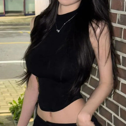 South Korea's Dongdaemun Slimming Look, Sexy, Sweet and Spicy Figure-Showing Half-High Collar Versatile Short Sleeveless Vest for Women
