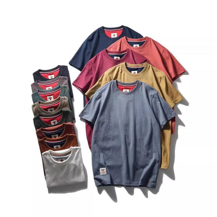 Simple trend 220 grams of technology sanding heavy industry wash cotton solid color round neck pullover base shirt lovers short sleeve