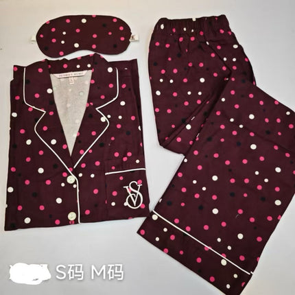 2025 Big-Name Catwalk Export Brushed Cotton Long-Sleeved Women's Pajamas Printed Casual French Outer Wear Home Clothes with Eye Mask