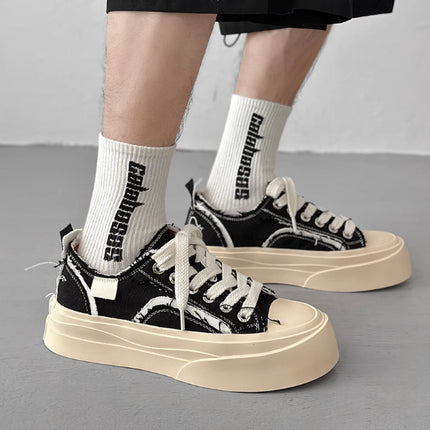 Thin Trendy Niche Design Men's Shoes Summer Breathable Canvas Shoes Old Platform Board Shoes Lovers Sports Casual Shoes