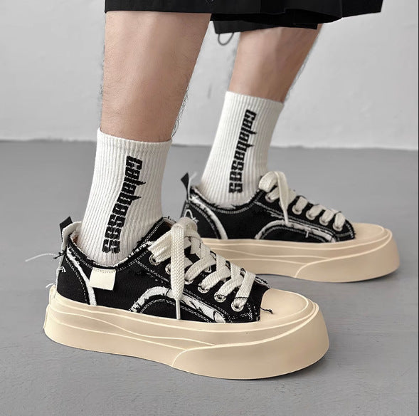 Thin Trendy Niche Design Men's Shoes Summer Breathable Canvas Shoes Old Platform Board Shoes Lovers Sports Casual Shoes