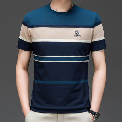 Mingdi Mouse Men's Summer New Thin Casual T-shirt Men's Round Neck Striped Business Short-sleeved Men's T-shirt Top