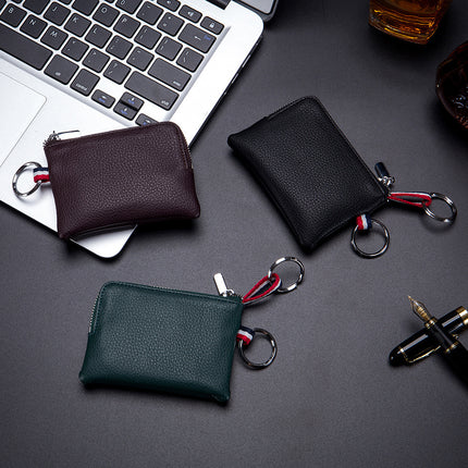 Multifunctional Coin Purse Men's Genuine Leather Ultra-Thin Mini Wallet Cowhide Storage Card Holder Zipper Coin Bag Key Bag