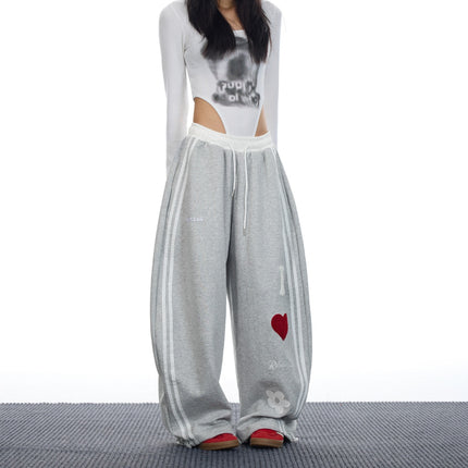 Prmr American Retro Loose Drape Wide-Leg Pants Towel Embroidered Two-Stripe Sweatpants Sports Dance Casual Pants