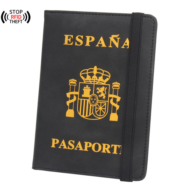New Spanish Anti-Magnetic Passport Holder with Elastic Band, Leather Passport Cover, High-End Multi-Card Slots for Bank Cards, Passport Cover Set