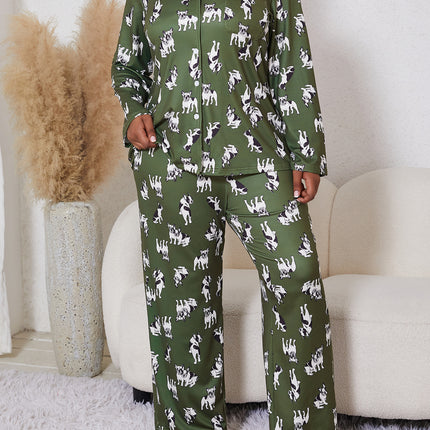 Cross-border plus size Women's Pajamas Cartoon Printed Casual Loose Autumn and Winter New Long Sleeve Trousers Two-piece Set