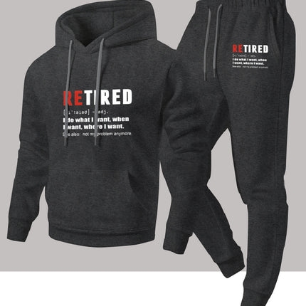 Autumn and Winter Men's Letter Heat-Printed Hooded Sweatshirt and Sweatpants Set, Trendy Loose Casual Sports Two-Piece Set