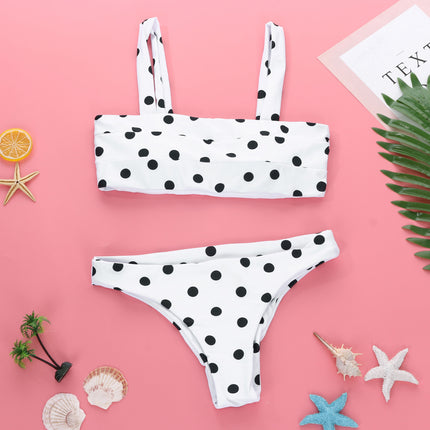 2022 European and American Sexy Split Swimsuit Women's Polka Dot Tube Top Swimsuit Bikini High Waist Bikini Aliexpress High Elastic