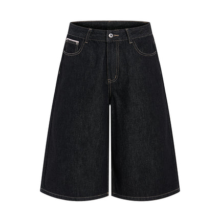 Jimau American Retro Cleanfit Denim Two-Color Cropped Jeans Unisex Loose Straight Versatile Shorts