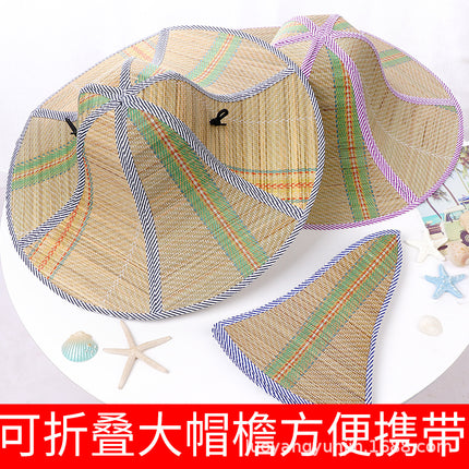 Summer Straw Hats for Men and Women, Foldable Six-Panel Large-Brimmed Sun Hats, Fan Hats, Outdoor Sun Protection Fishing Hats, Breathable and Sun-Protective