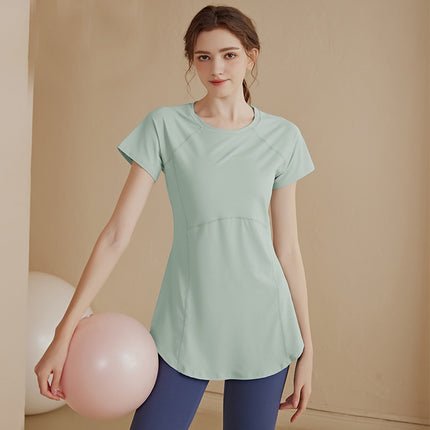 High-End Sports Short-Sleeved Women's Slimming Look Yoga Short-Sleeved Running Training Long Butt-Covering Fitness Wear T-Shirt