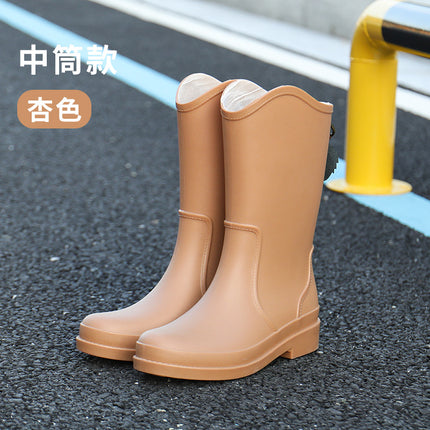 Cross-border New High Rain Shoes Women's Online Popular Fashion Water Boots Solid Color Waterproof Non-slip Warm Outer Wear fleece-lined Warm Boots