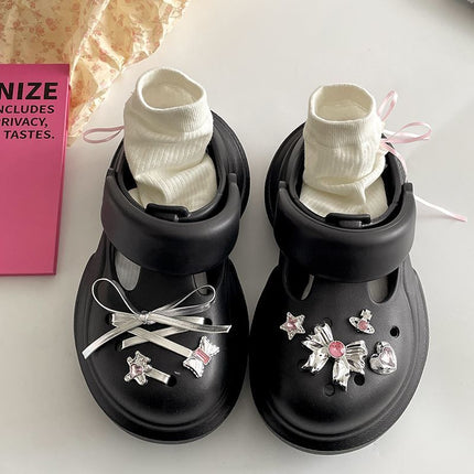 2026 Women's Clogs with Toe Protection, Popular Style, Casual Retro with Bow Accessories, Non-Slip, Wear-Resistant, Eva, Comfortable