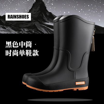 Fashion Trend Rain Shoes Women's Waterproof Non-slip High Barrel Rain Boots Adult Camping Work Wear-resistant Rubber Shoes Long Barrel Water Shoes