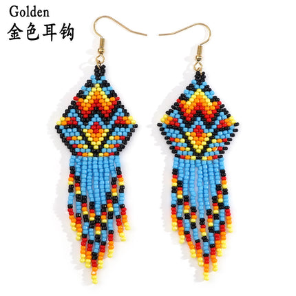 Cross-Border European and American Colorful Seed Bead Earrings, Niche Ethnic Style Handmade Earrings, Woven Long Tassel Trendy Personality Style