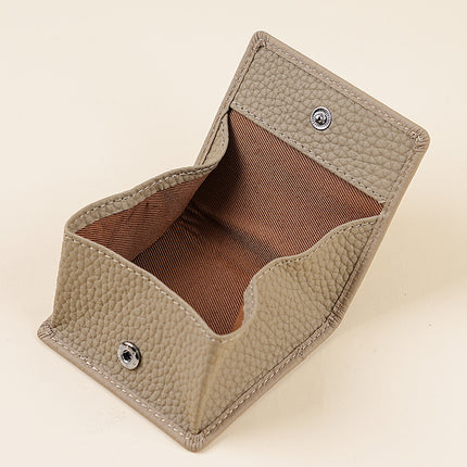 Mini Japanese-Style Genuine Leather Coin Purse for Women, Simple Short Coin Pouch with Pebbled Texture, Ultra-Thin Coin Storage Pouch for Women