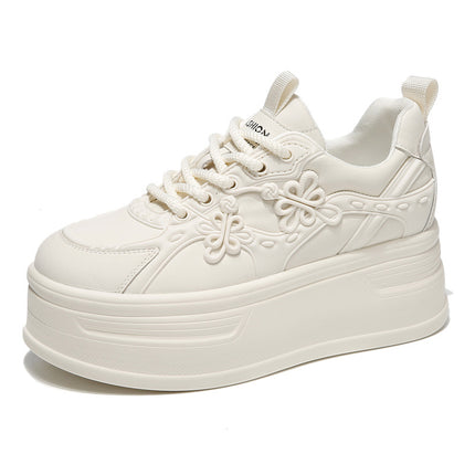 Chinese Style Thick-Soled Height-Increasing White Shoes for Women 2025 Autumn and Winter New Versatile Breathable Casual Shoes Chinese Knot Women's Shoes