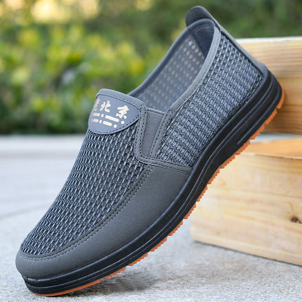 Mesh Shoes Men's Summer Breathable Mesh Shoes Middle-Aged and Elderly Soft-Soled Cloth Shoes Summer Slip-On Non-Slip Sole Dad Shoes