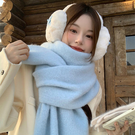 Solid Color Thickened Long Scarf Women's 2024 Autumn and Winter New Korean Style Winter Students All-match Shawl Scarf Pink